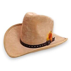 Vintage Bailey Cowboy Hat Faux Suede Cattleman's Style w/ Feather